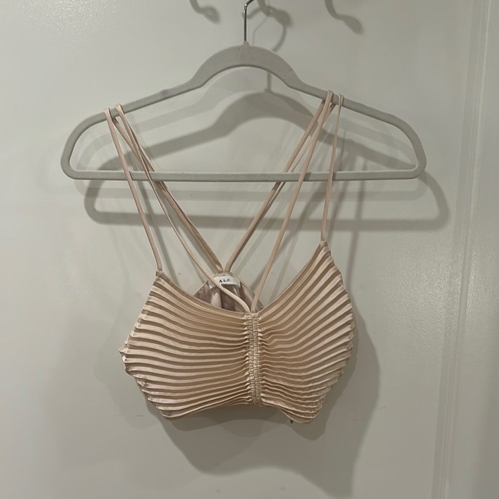 A.L.C. Tan Striped Bra with Adjustable X-Back